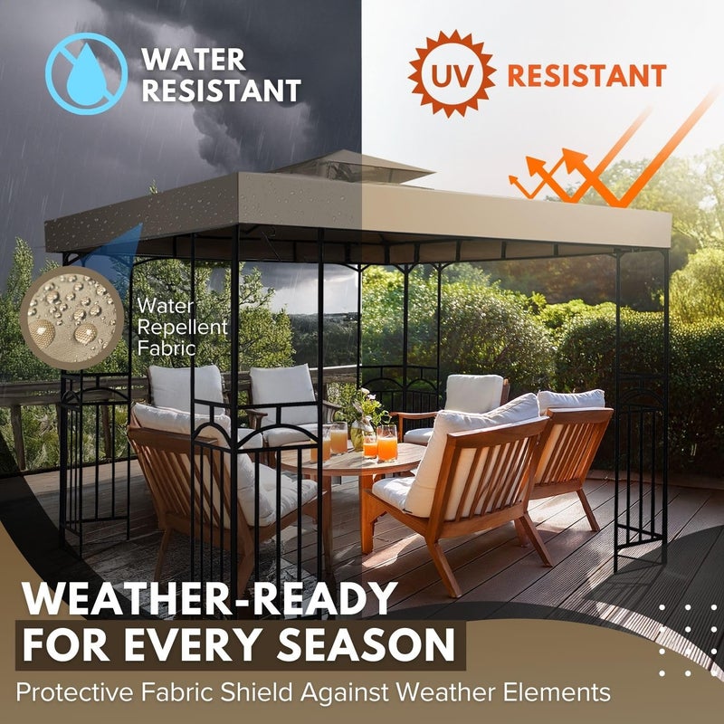 Flexzion Gazebo Cover Replacement Canopy Top 10x10 Ft (3m x 3m) - Double Tier Top Canopy Cover Replacement with UV30+, Dirt, Water Resistant for Outdoor, Sunshade, Garden, Patio, Pavilion (Beige) - Image 3